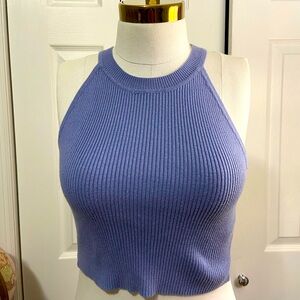 Womens Ribbed Knit Forever 21 Periwinkle Halter cropped sleeveless top M